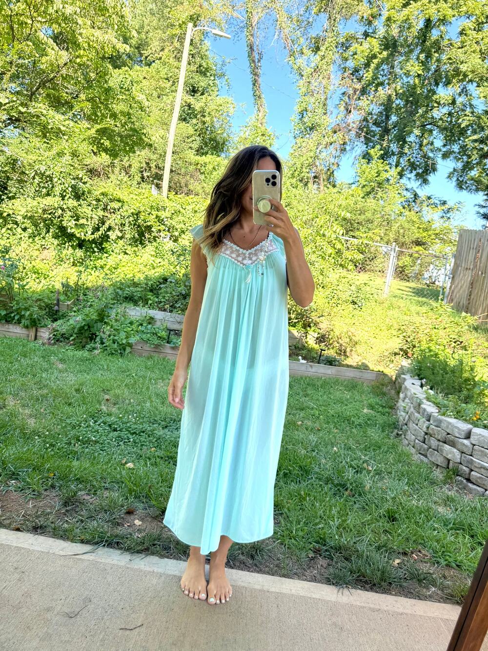 Vintage Secret Treasures Aqua Lace Chiffon Nightgown